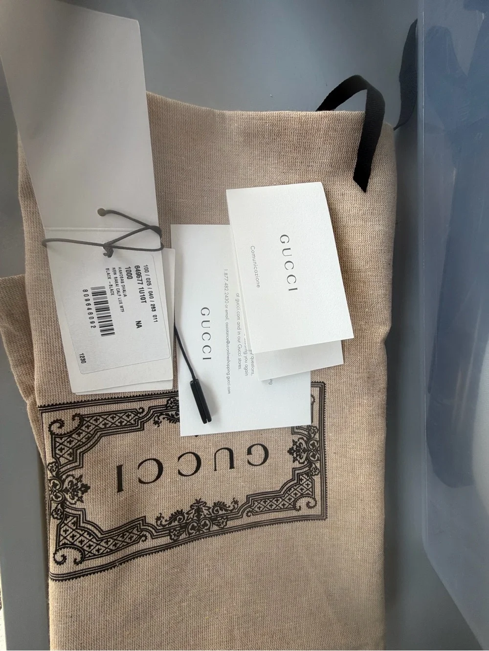 Gucci Black Leather Tote with Gold Double G Emblem